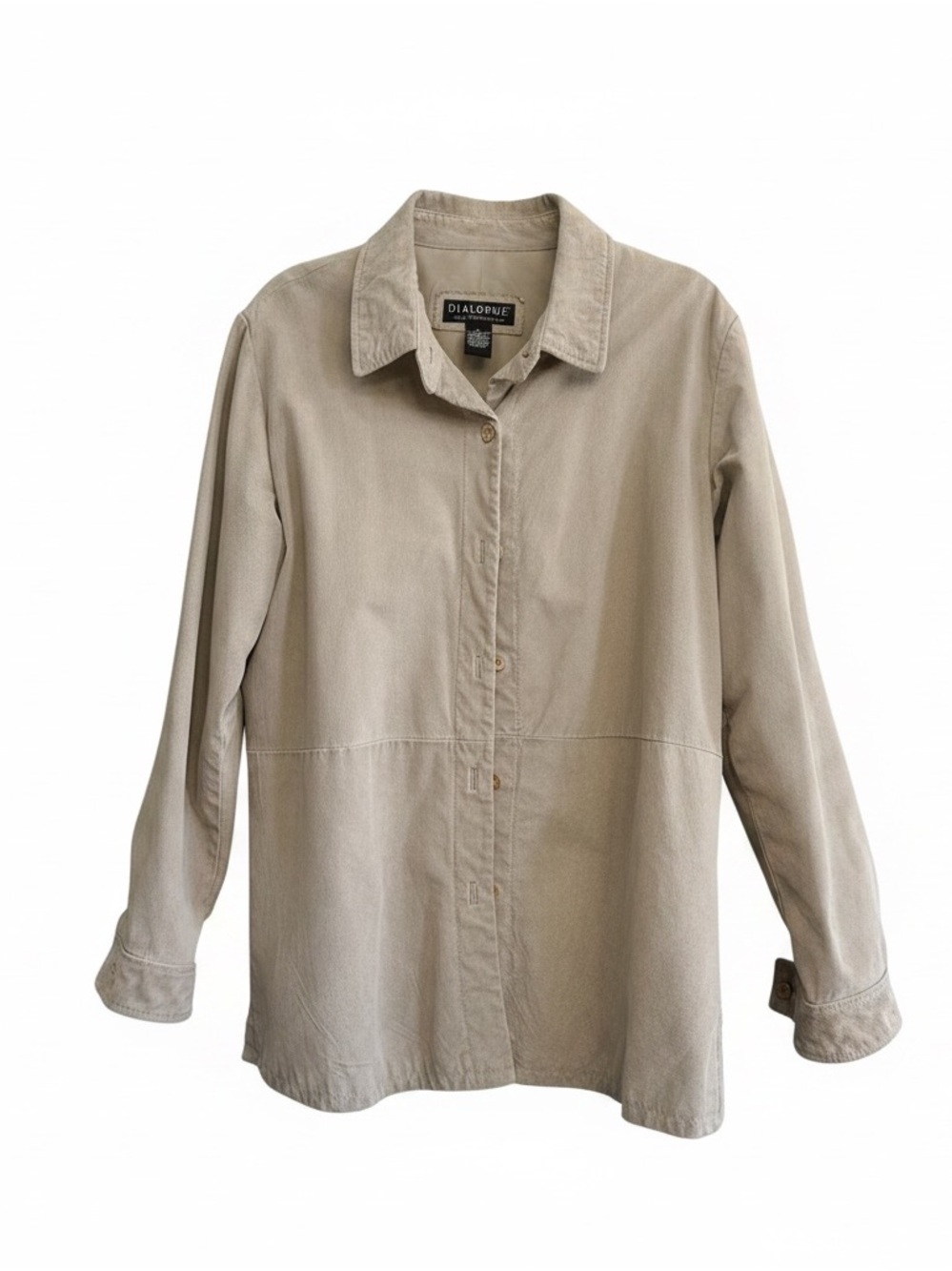 Dialogue‎ Beige Casual Button-Front Jacket 100% suede leather